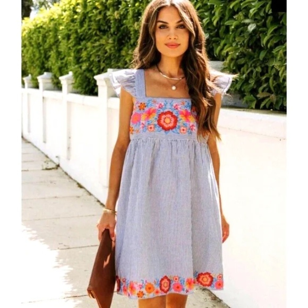 Savanna Jane Dress Sz L Floral Embroidered Cottage Boho Peasant